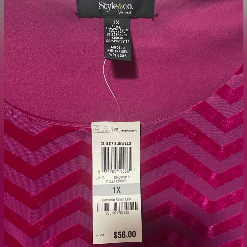 NWT Style & Co Violet Top With Chevron Design. - Picture 4 of 5